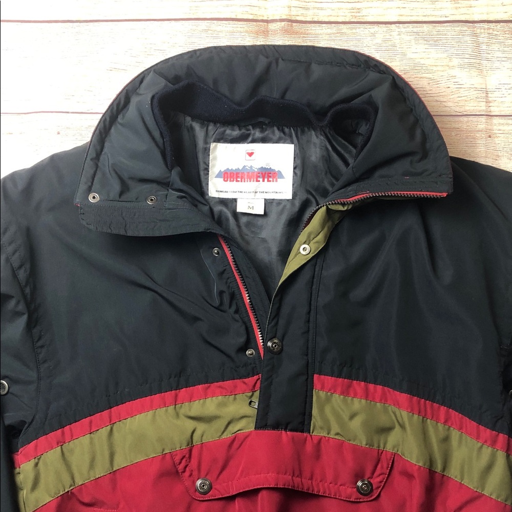 Obermeyer Vintage‎ Black and Red Windbreaker with Olive Accent - Picture 3 of 6